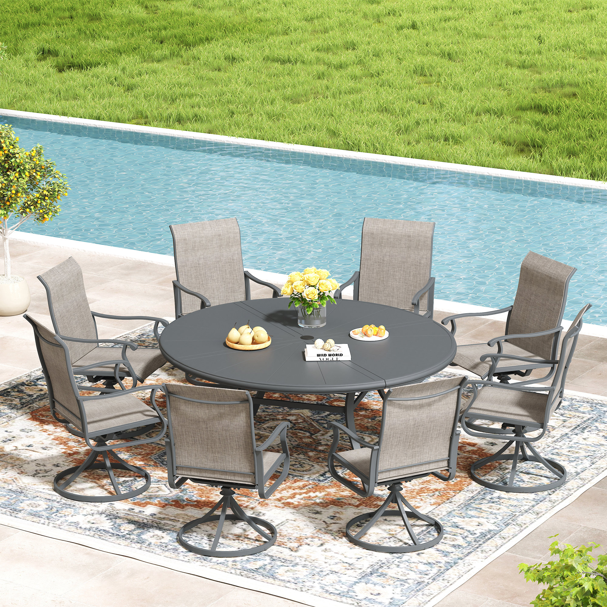 Red Barrel Studio® 8 Person Round Patio Dining Set with 60" Round ...